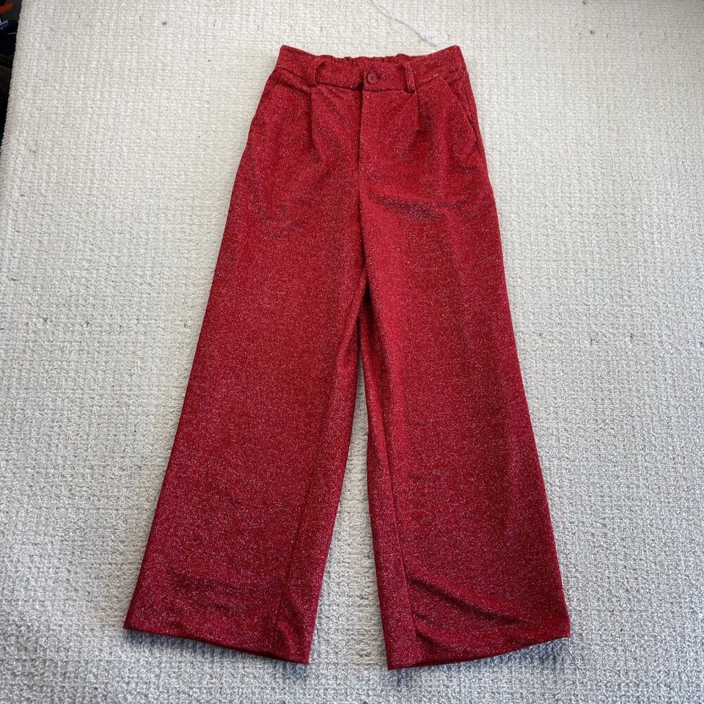 Y2K Forever 21 Shining Glitter Wide Leg Flare Pants Wom Sz S Sparkle Party Disco